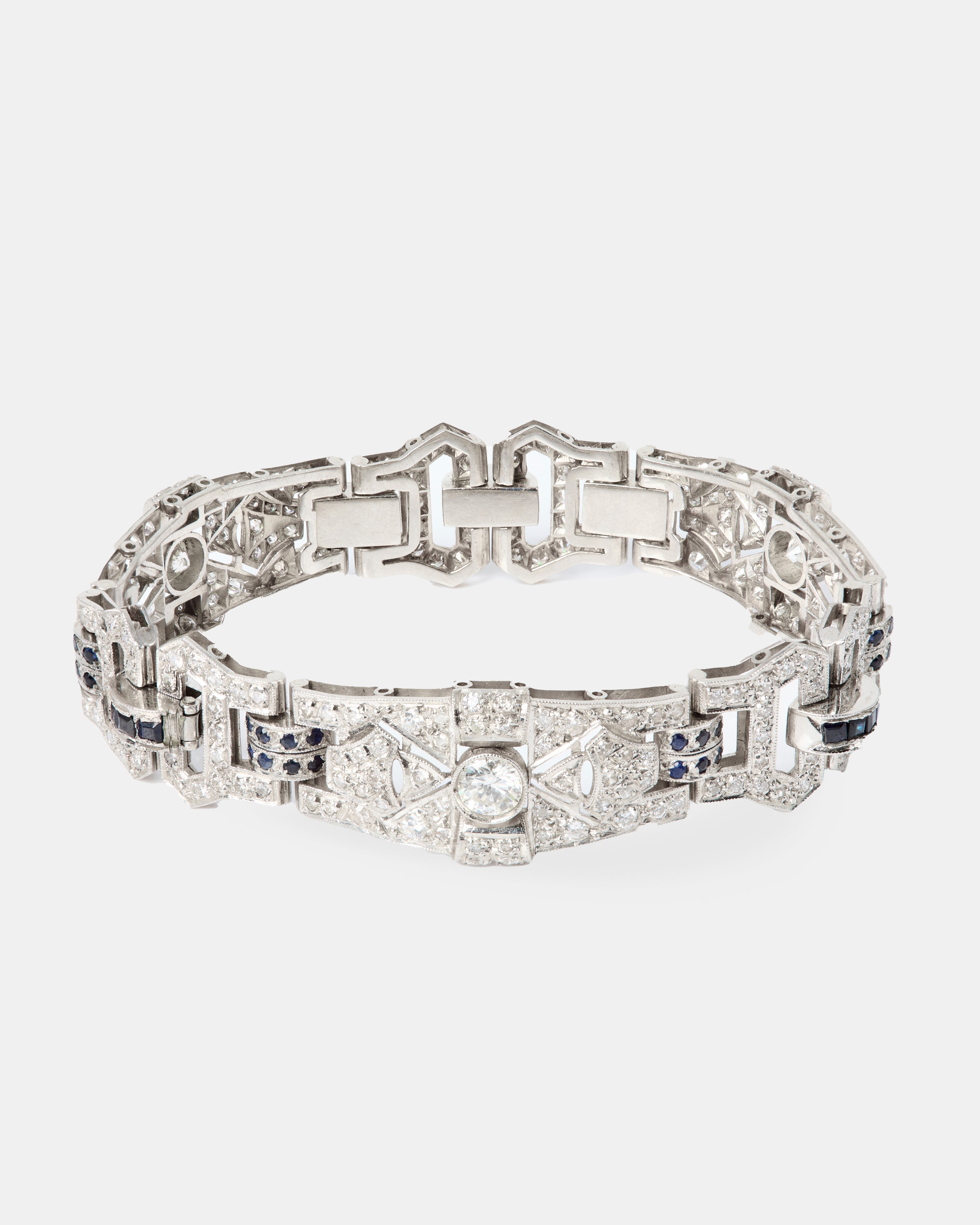 PULSERA ART DECÓ DE DIAMANTES Y ZAFIROS