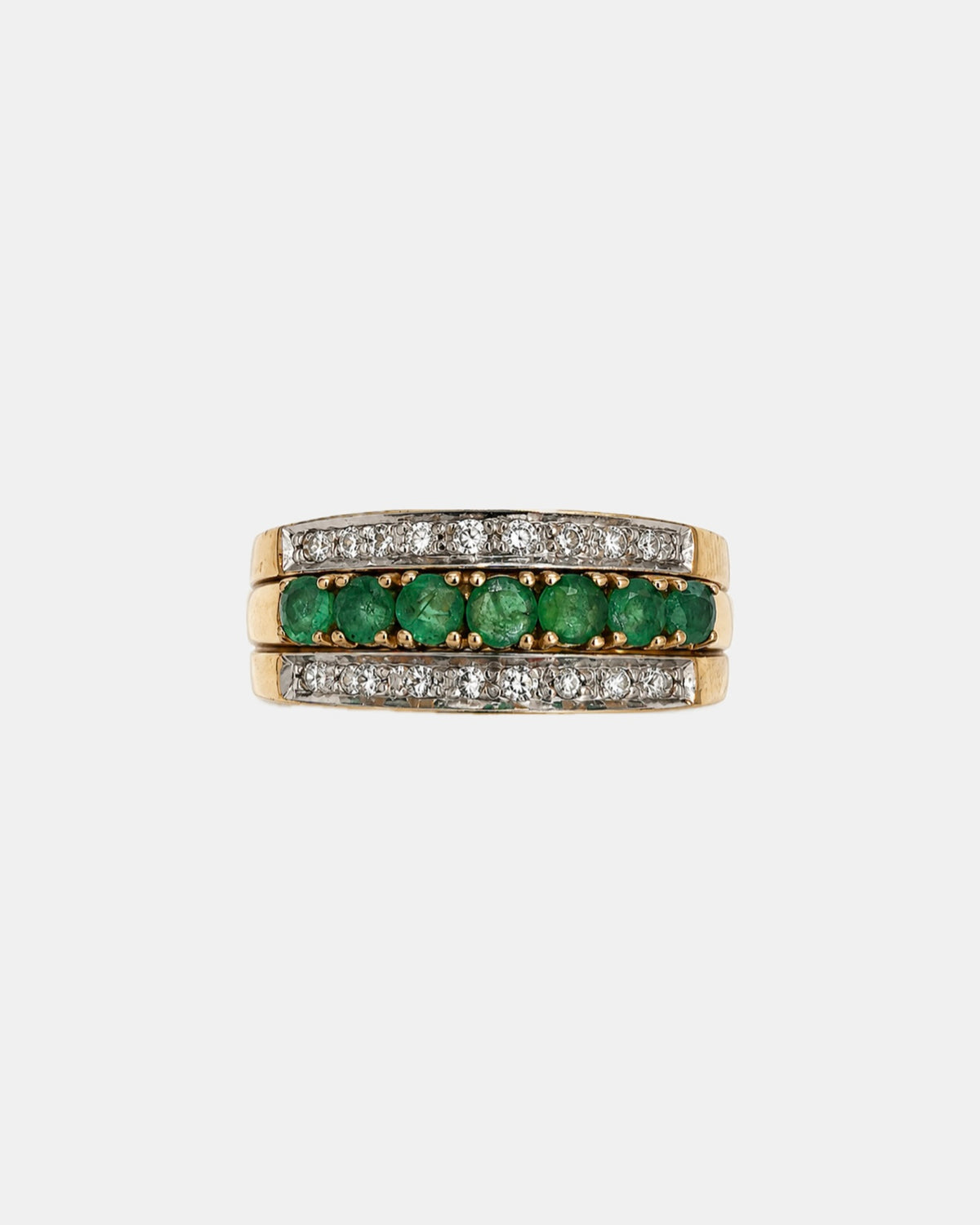 Conjunto de media alianzas intercambiables, Oro amarillo 18k, Rubí, Diamante, Esmeralda, Zafiro, Años 90
