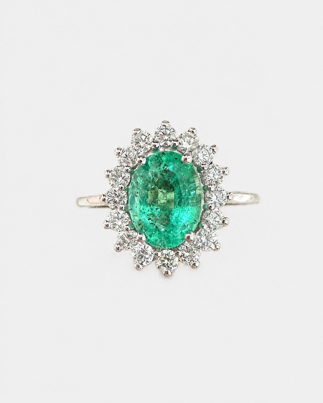 Roseta esmeralda, Oro blanco 18kt, Diamante, Esmeralda, Joyería contemporánea