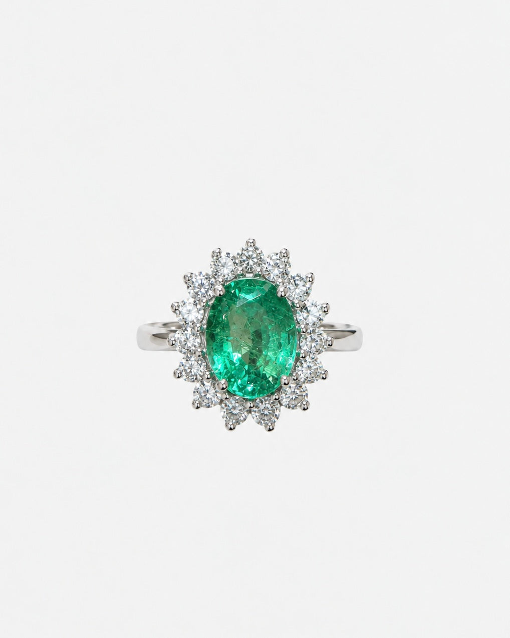 Roseta esmeralda, Oro blanco 18kt, Diamante, Esmeralda, Joyería contemporánea