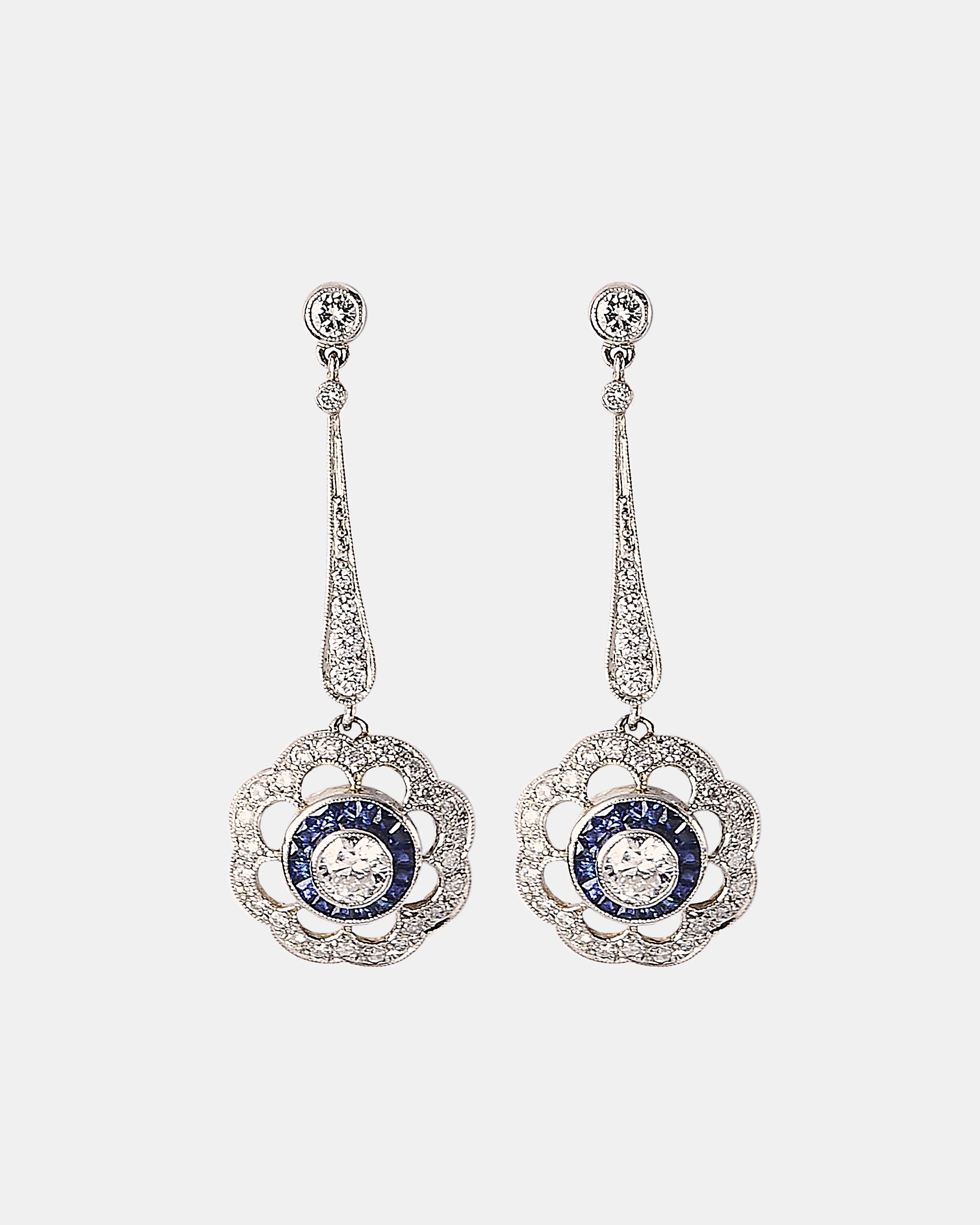 PENDIENTES ART DECO TIPO FLOR CON ZAFIRO