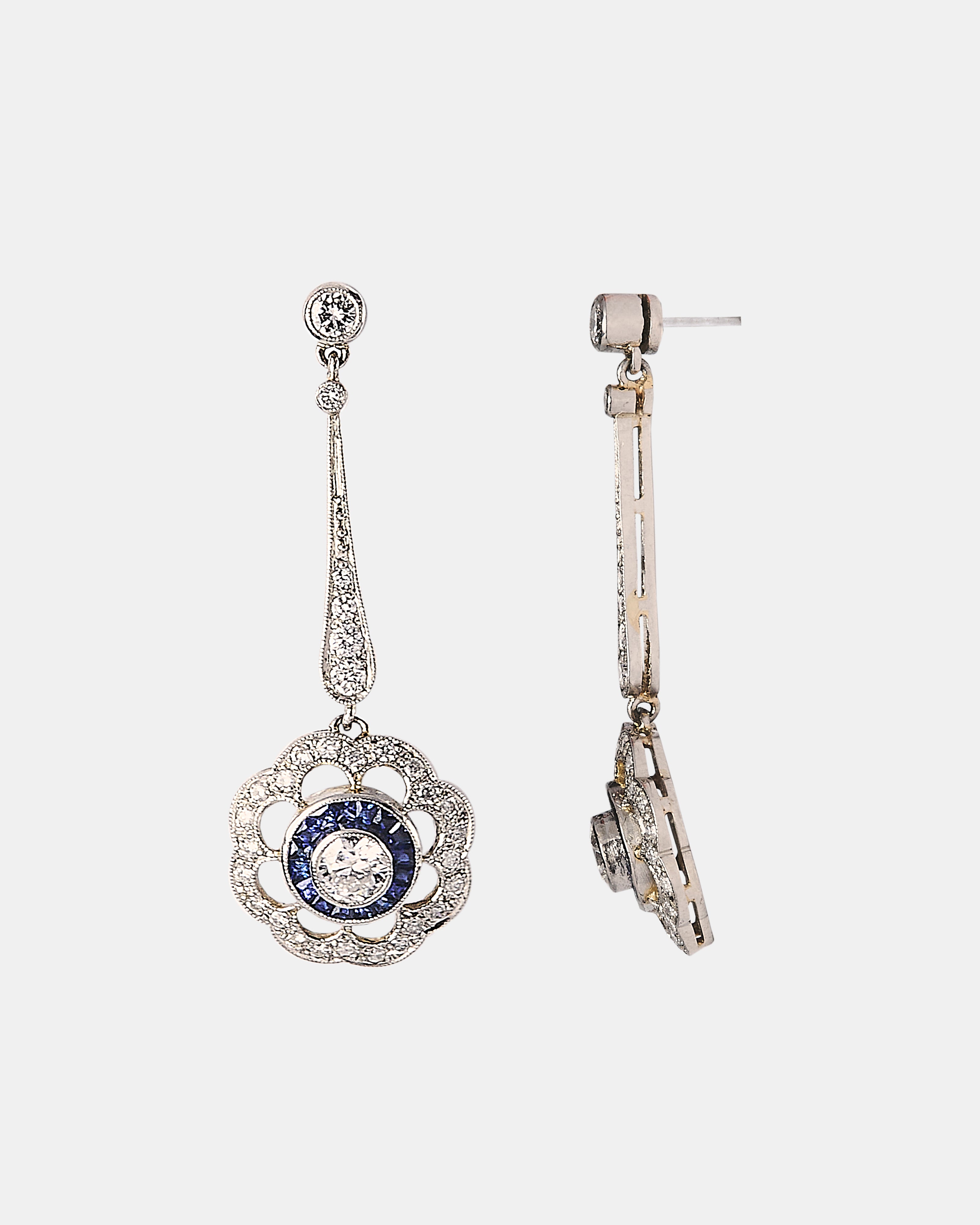 PENDIENTES ART DECO TIPO FLOR CON ZAFIRO