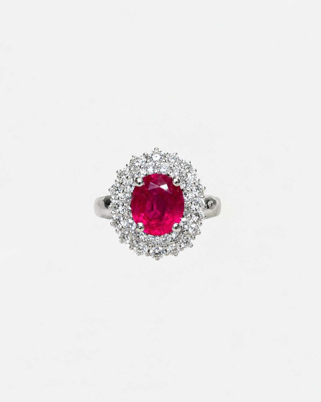 Roseta de Rubí y Diamante, Oro blanco 18kt, Diamante, Rubí, Años 90