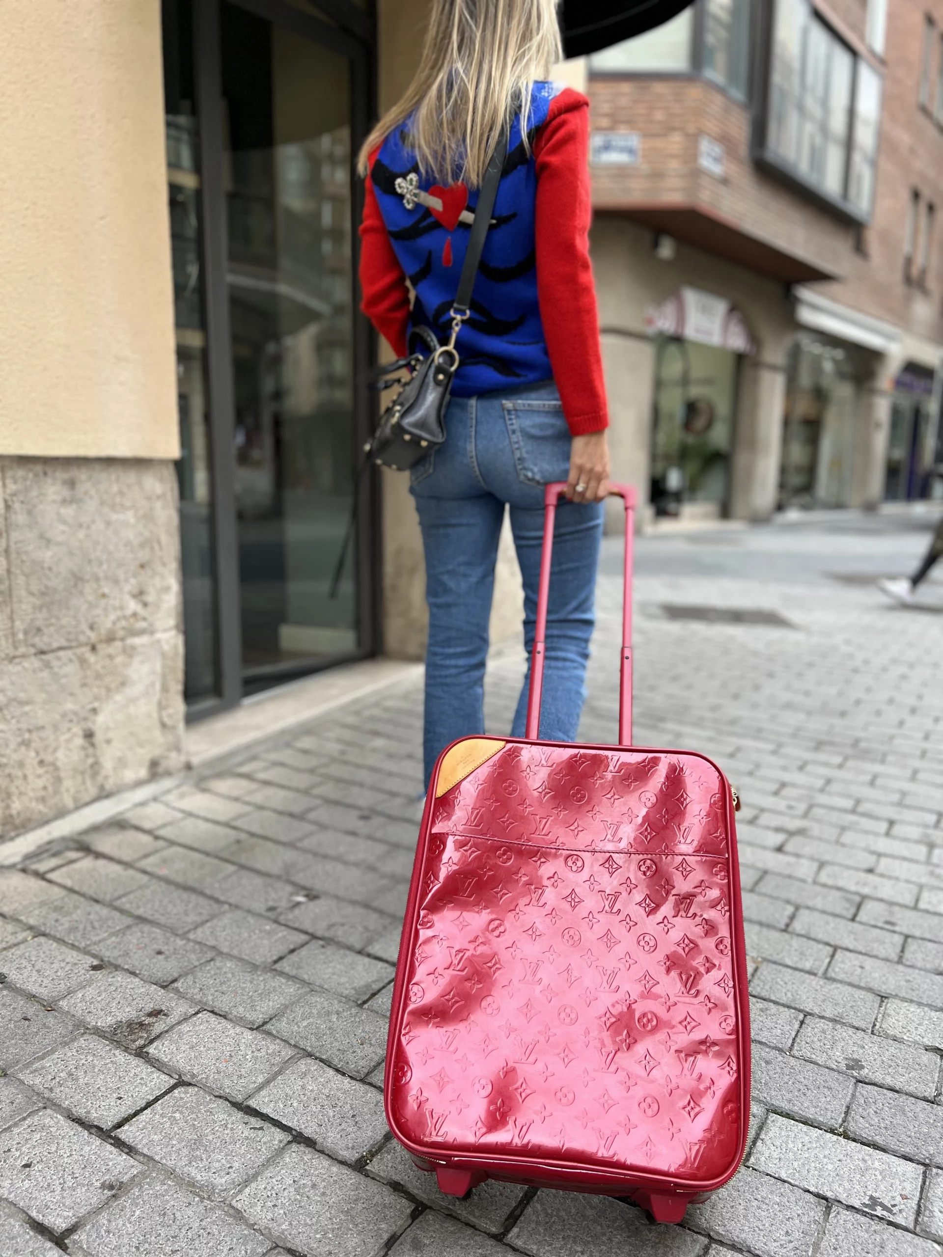 Louis Vuitton Red Monogram Vernis Pegase 45 Suitcase Bag Louis